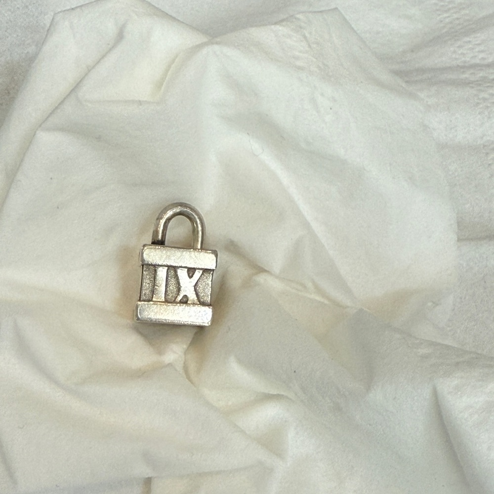 Tiffany sterling silver Atlas cube padlock charm with Roman numerals